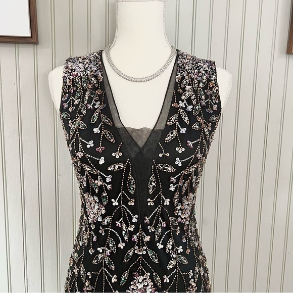 adrianna papell beaded column dress R & M Richards Petite Georgette Tea-Length V-Neck Dress with Removable Jacket - Periwinkle